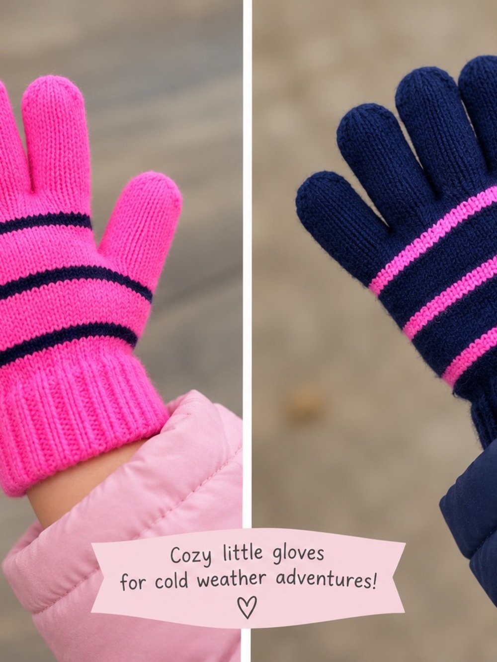 2T 2 Kids Pink & Navy Striped Knit Winter Gloves Toddler Girl Cozy Cold Weather